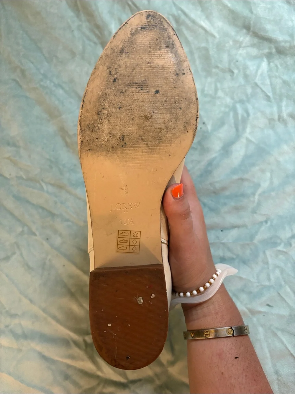 J. Crew Cream Leather Ankle Booties with Low Stacked Heel